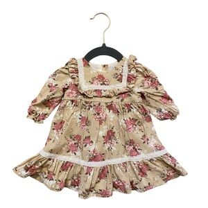 Haute Hippie Beige / Tan and Pink Floral Dress - 0-3 months